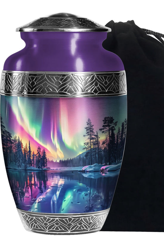 Beautiful Northan Lights Cremation Urn - Forest Lake Memorial Urn For Human Ashes