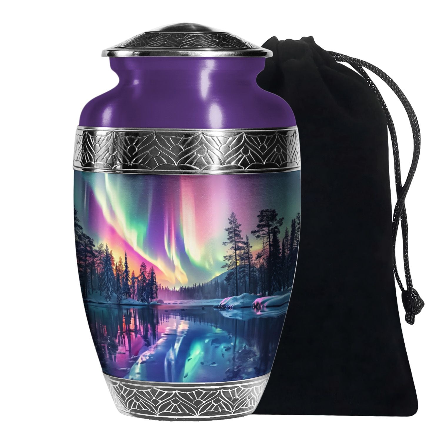 Beautiful Northan Lights Cremation Urn - Forest Lake Memorial Urn For Human Ashes