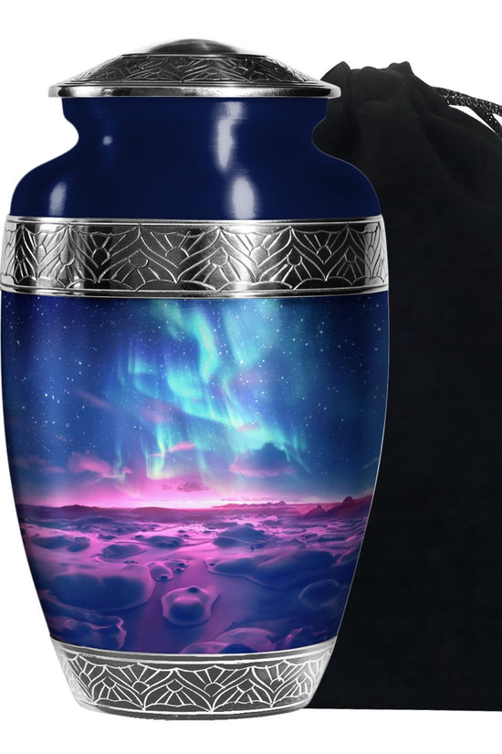 Northern Lights Funeral Urn - Purple Landscape Cremation Urn For Loved Ones