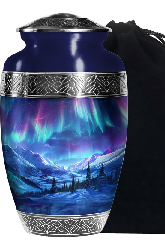 Northern Lights Memorial Urn - Aurora Snow Valley Funeral Urn For Men & Women