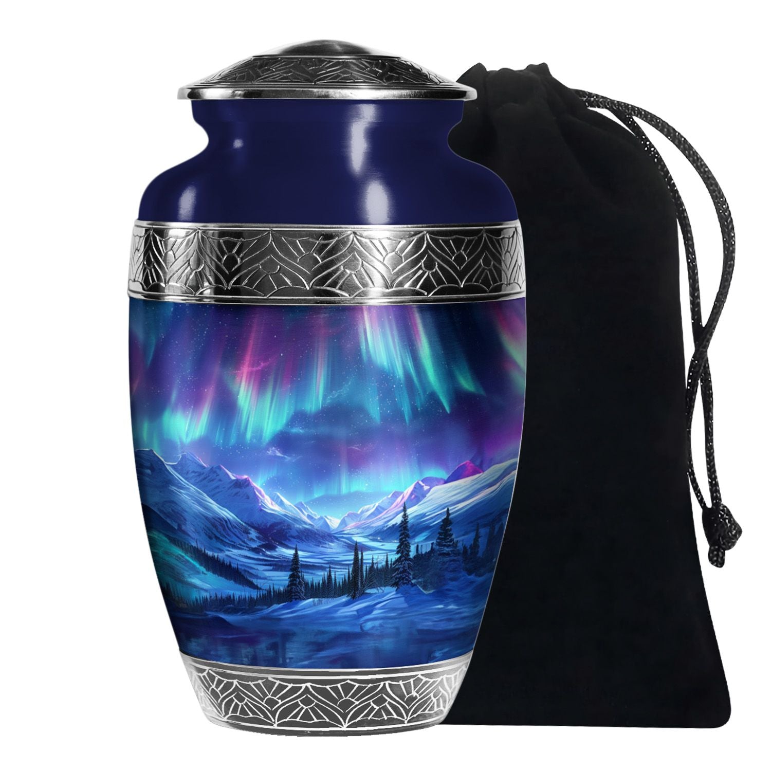 Northern Lights Memorial Urn - Aurora Snow Valley Funeral Urn For Men & Women