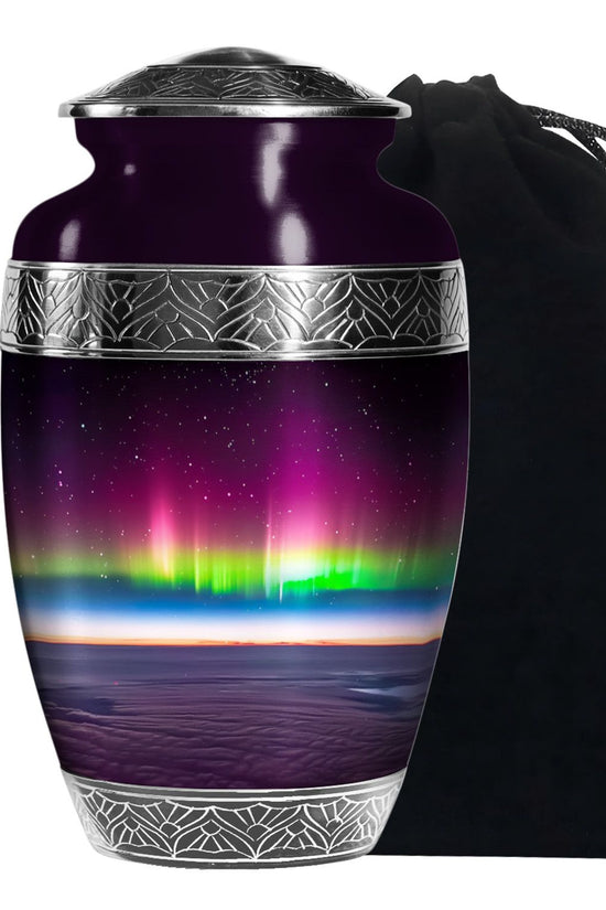 Aurora Borealis Night Memorial Urn - Beautiful Cremation Urn For Adults