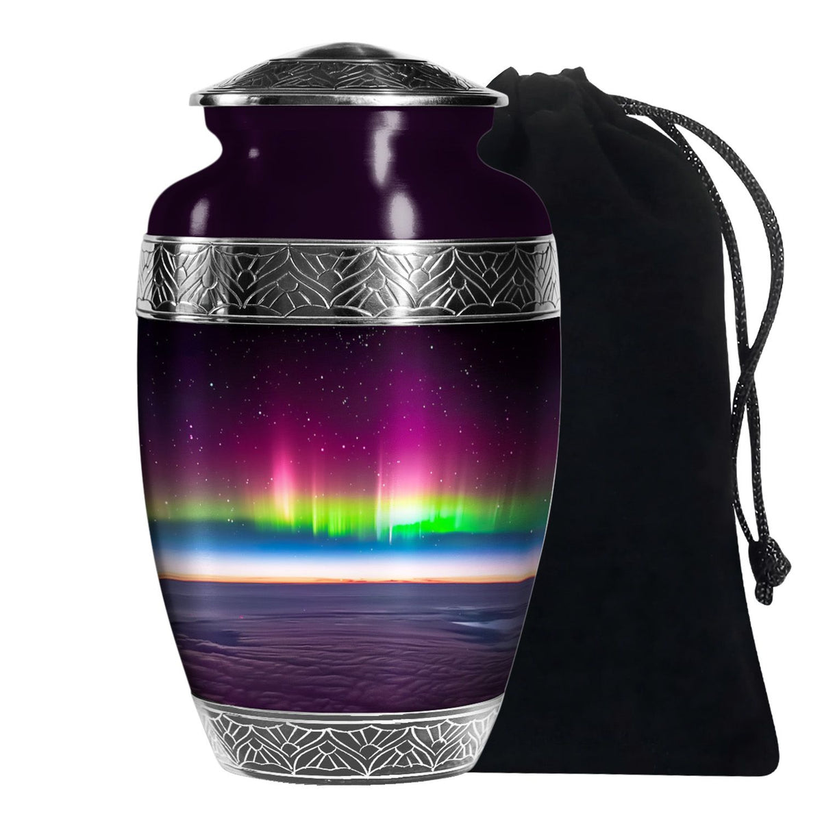 Aurora Borealis Night Memorial Urn - Beautiful Cremation Urn For Adults