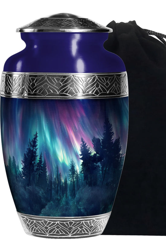 Aurora Borealis Memorial Urn For Ashes - Forest Sky Funeral Urn For Loved Ones