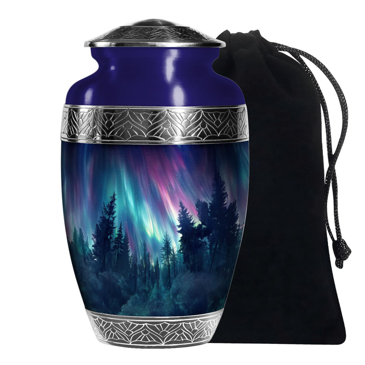 Aurora Borealis Memorial Urn For Ashes - Forest Sky Funeral Urn For Loved Ones