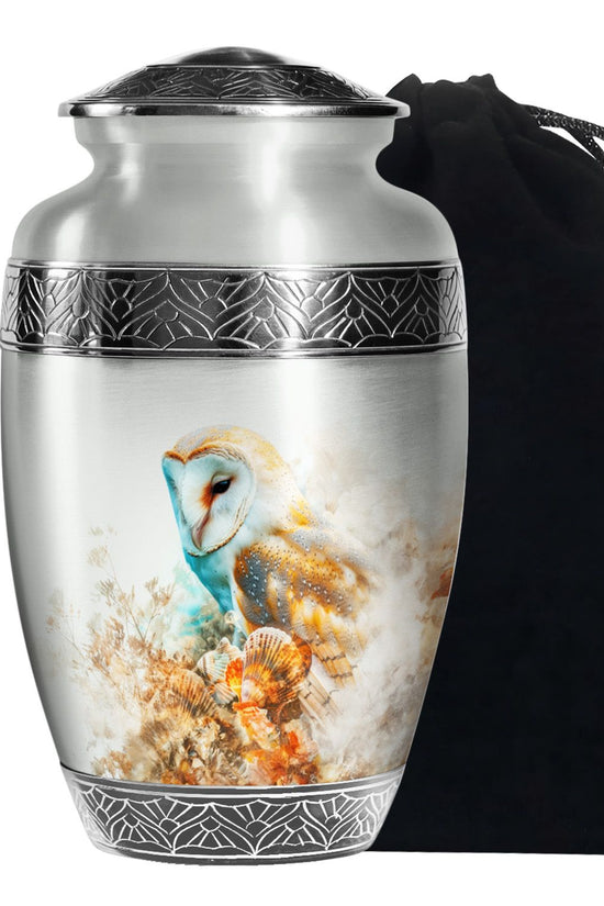 Artistic Owl Memorial Urn - White Aluminum Urn For Male & Female
