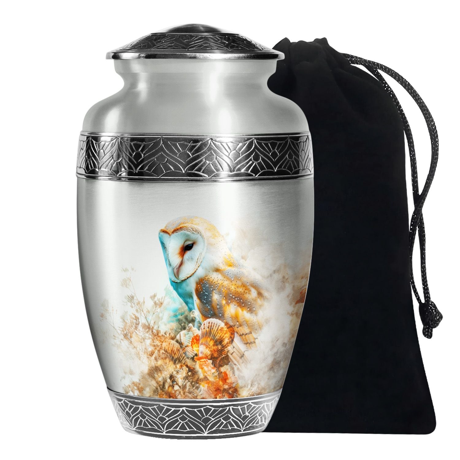 Artistic Owl Memorial Urn - White Aluminum Urn For Male & Female