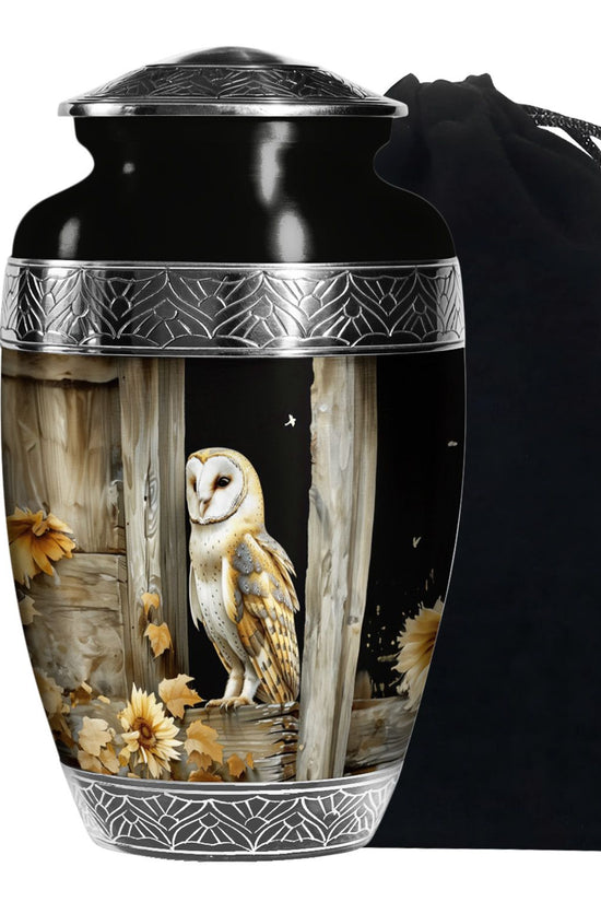 Barn Owl Cremation Urn - Rustic Memorial Urn For Human Ashes