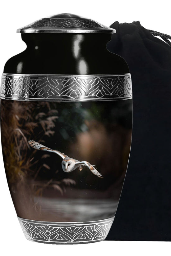 Flying Barn Owl Cremation Urn - Elegant Funeral Urn For Human Ashes