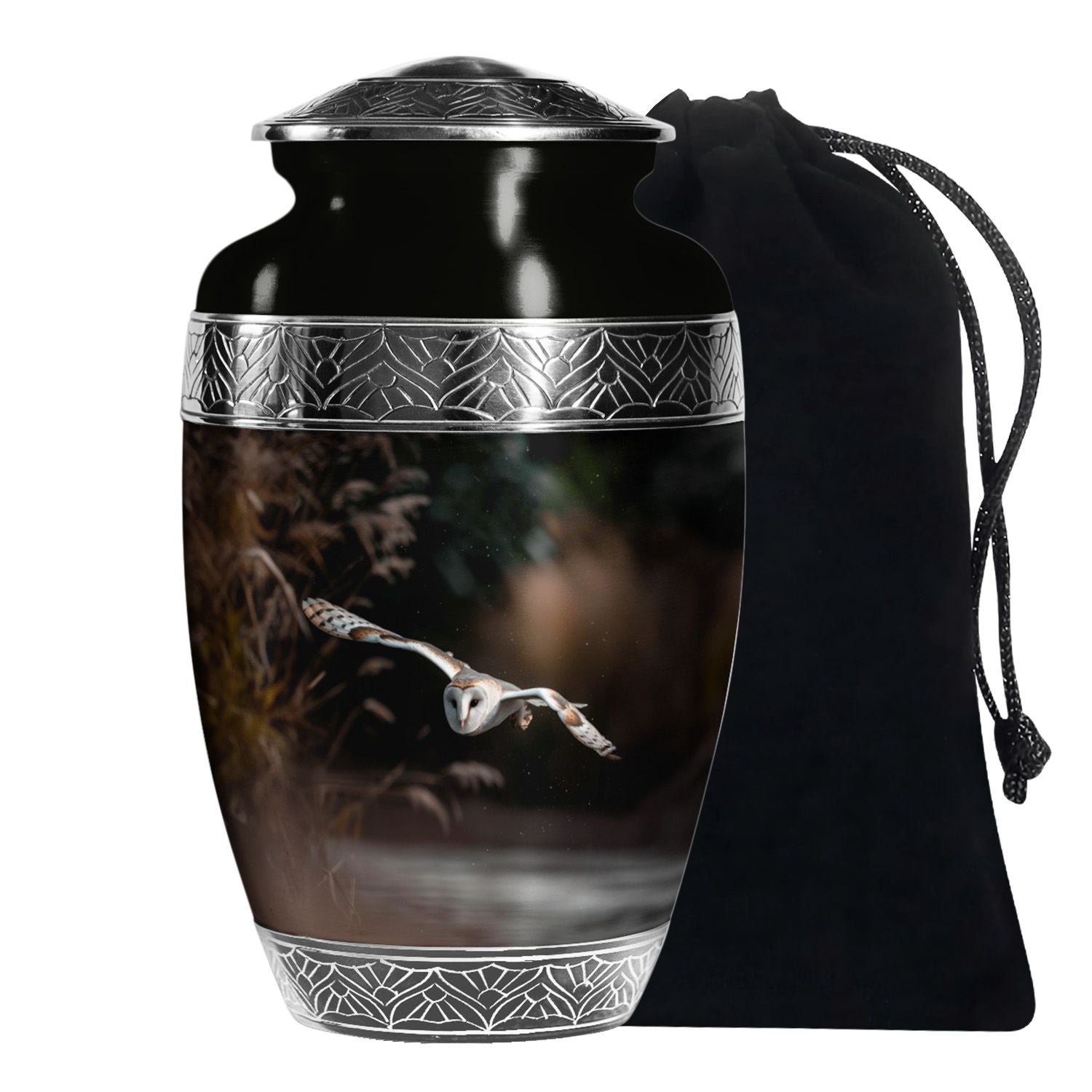 Flying Barn Owl Cremation Urn - Elegant Funeral Urn For Human Ashes