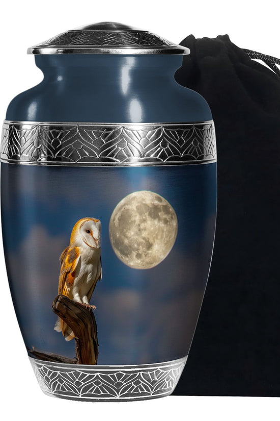 Moonlight Barn Owl Cremation Urn - Night Sky Memorial Urn For Burial