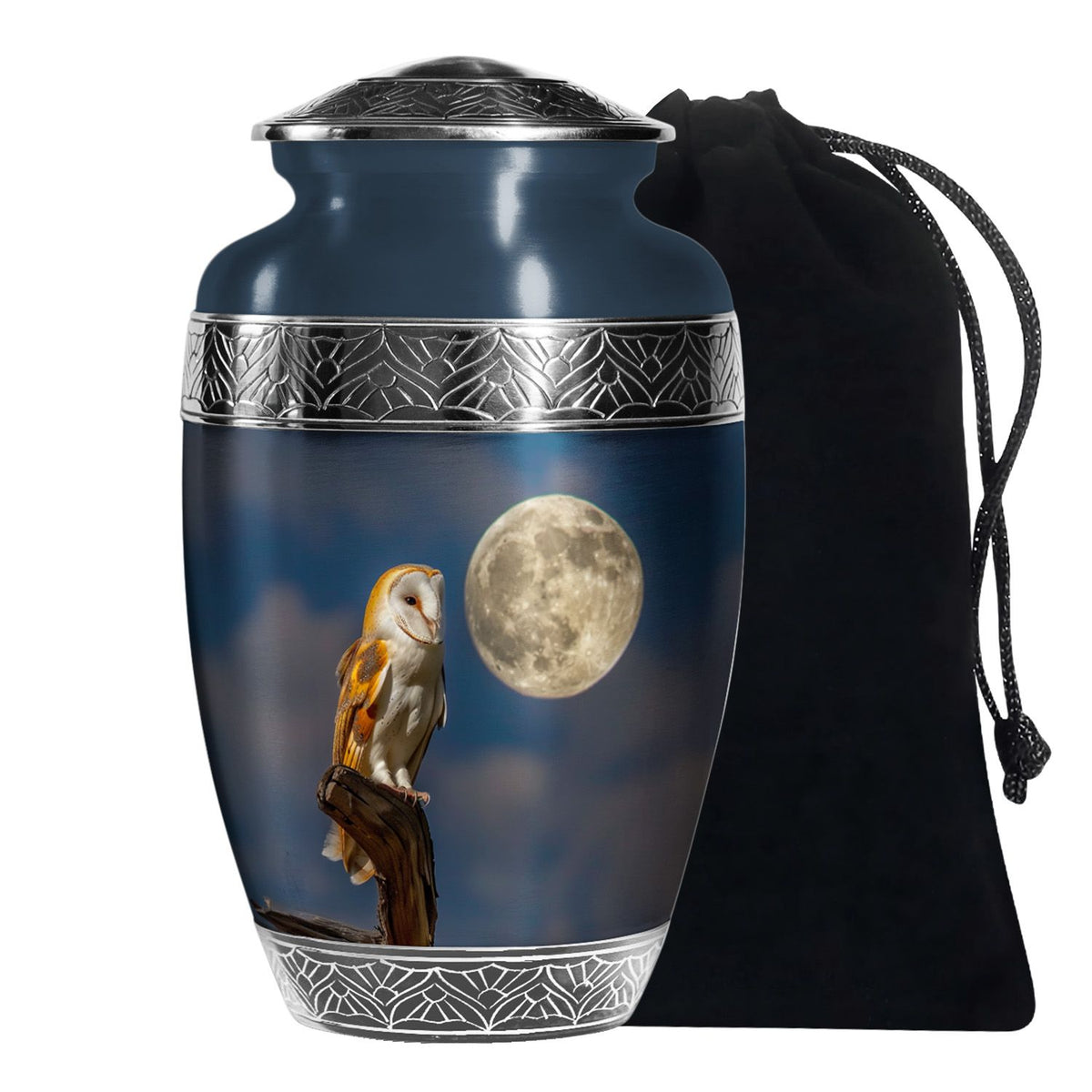 Moonlight Barn Owl Cremation Urn - Night Sky Memorial Urn For Burial
