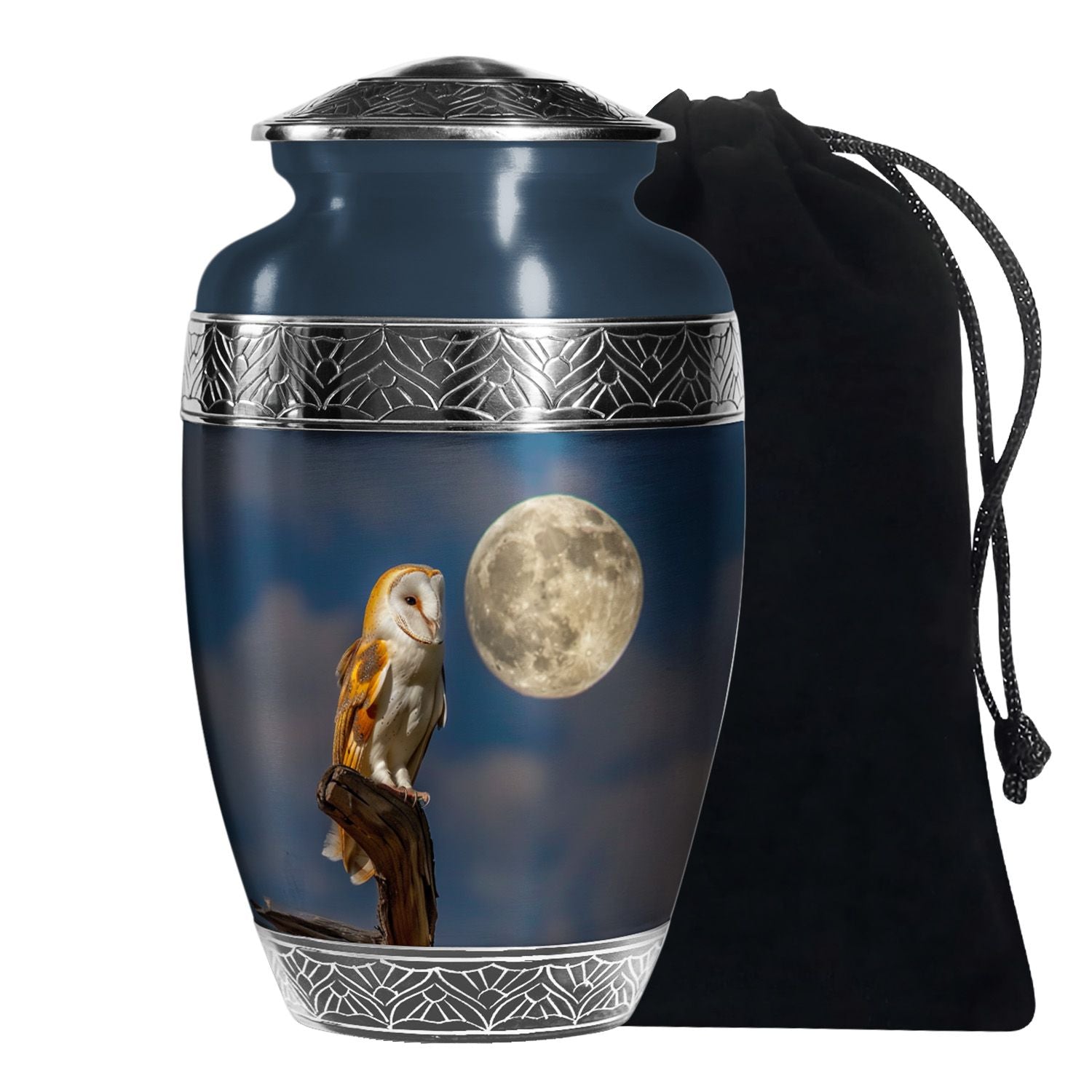 Moonlight Barn Owl Cremation Urn - Night Sky Memorial Urn For Burial