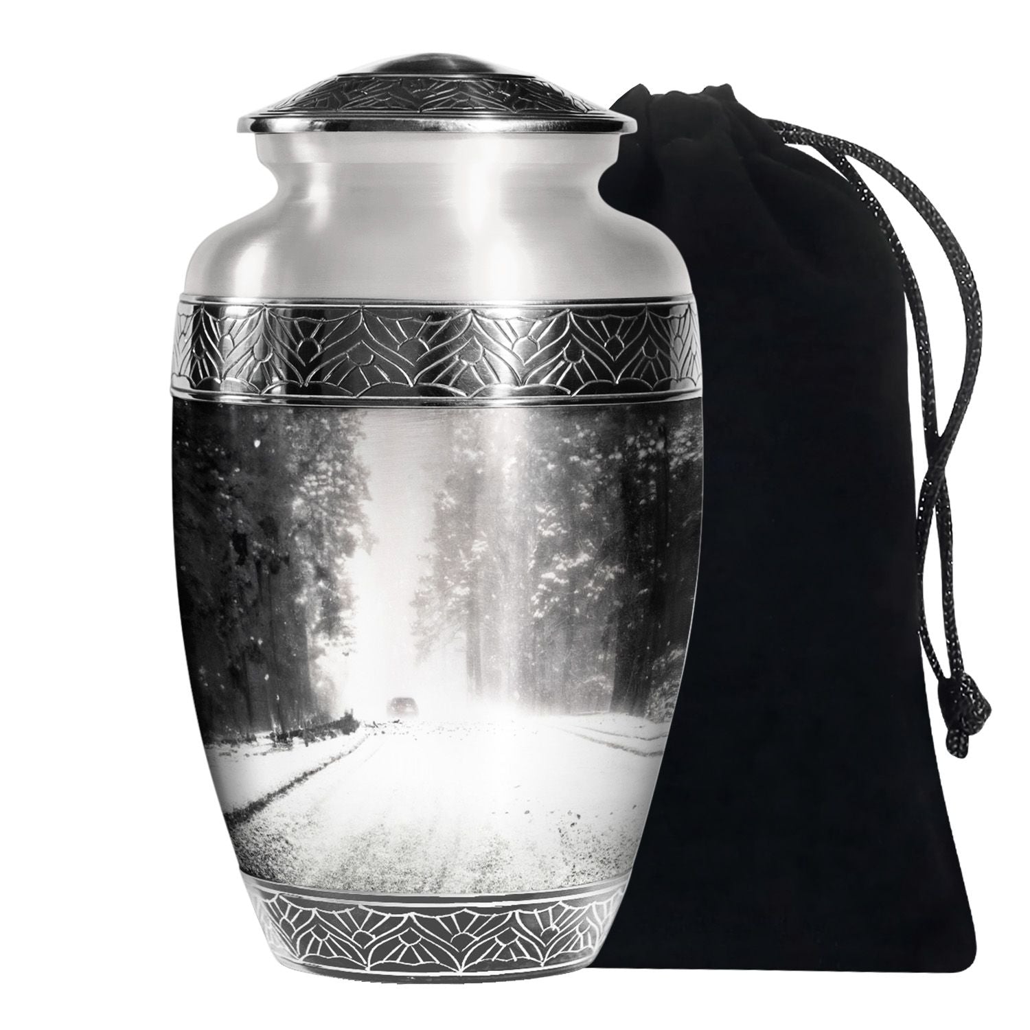 Winter Forest Funeral Urn - White Cremation Urn For Adult Ashes