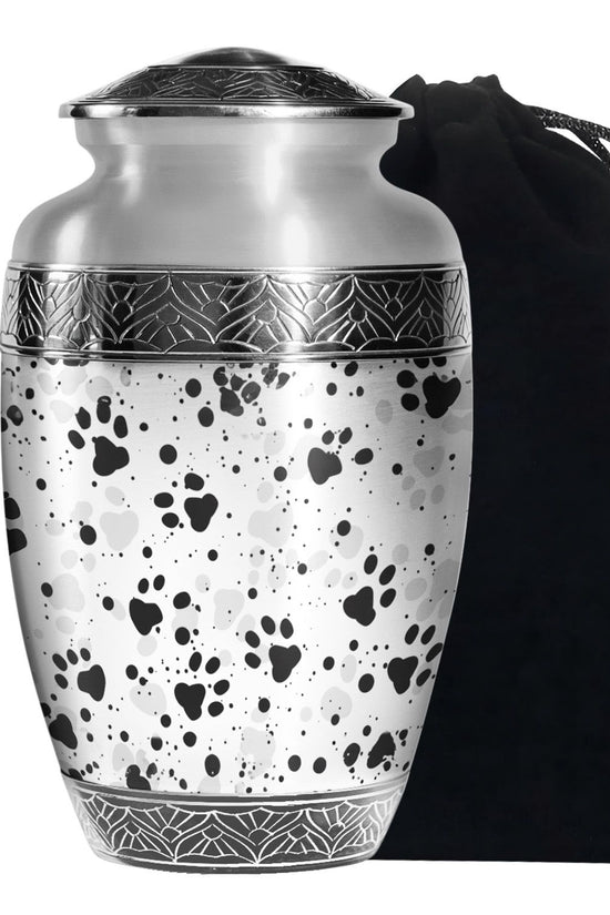 Black & White Paw Cremation Urn - Elegant Pet Funeral Urn For Adult Ashes