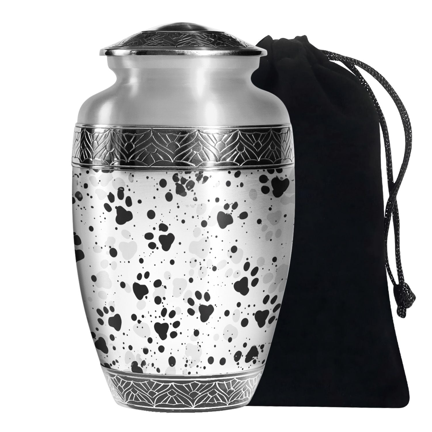 Black & White Paw Cremation Urn - Elegant Pet Funeral Urn For Adult Ashes