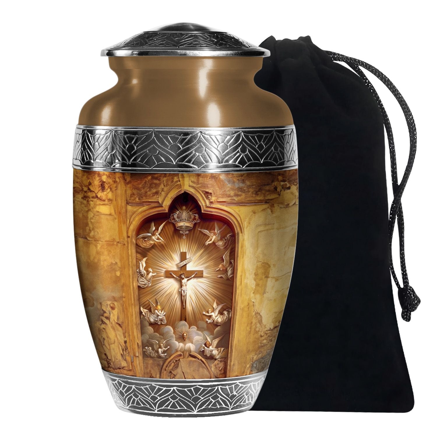 Christian Theme Memorial Urn - Cross Funeral Urn For Adult Male & Female