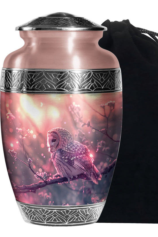 Pink Owl Cremation Urn - Beautiful Funeral Urn For Burial