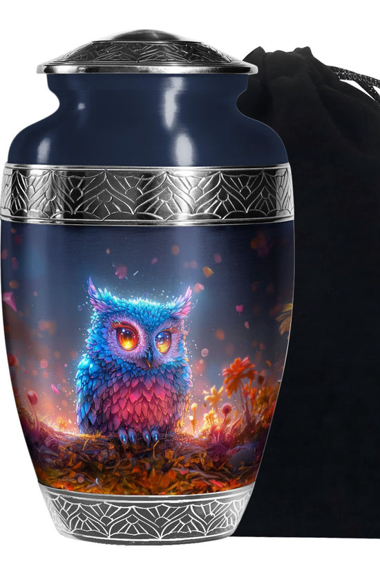 Neon Owl Funeral Urn - Artistic Cremation Urn For Adult Ashes