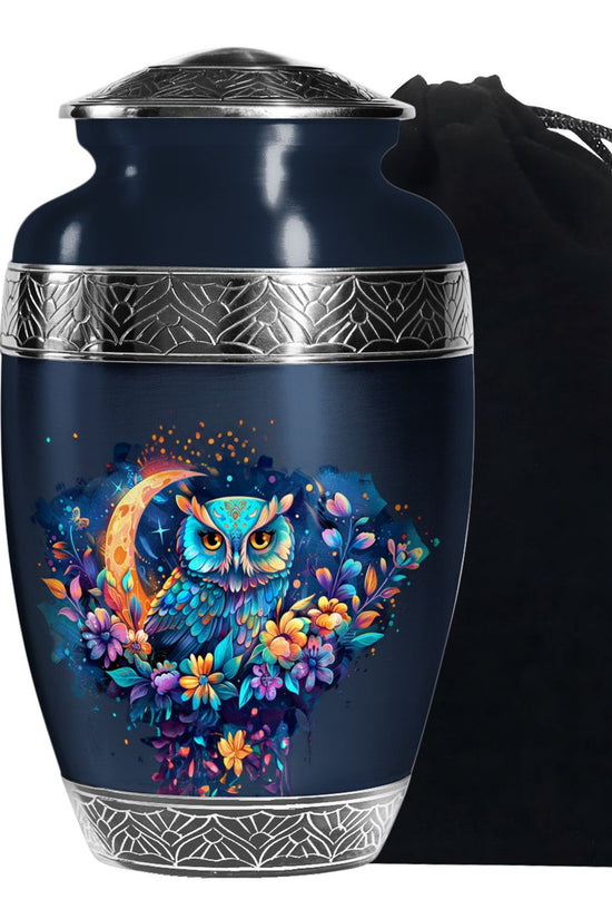 Colorful Owl Cremation Urn - Floral Memorial Urn For Human Ashes