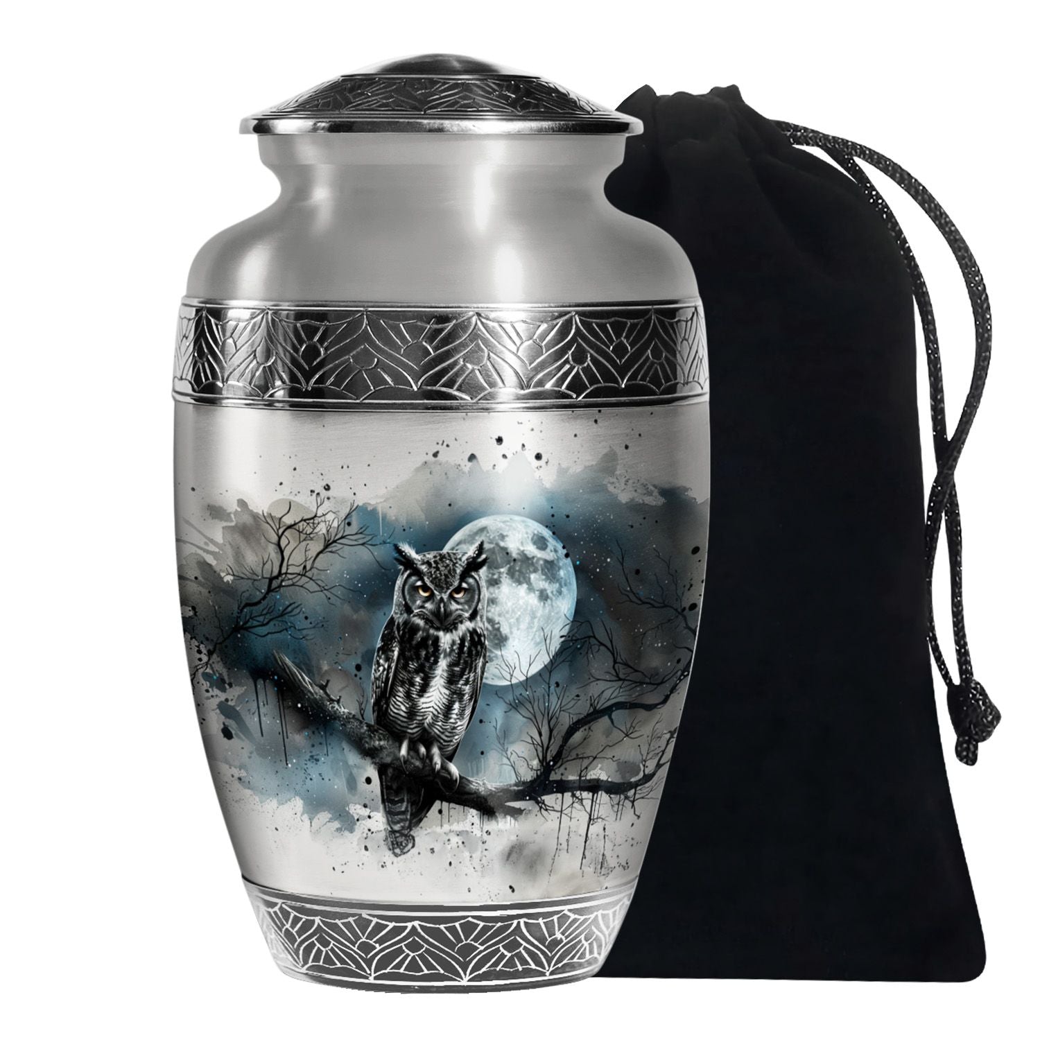Moonlight Theme Funeral Urn - White colour Aluminium Memorial Urn For Ashes