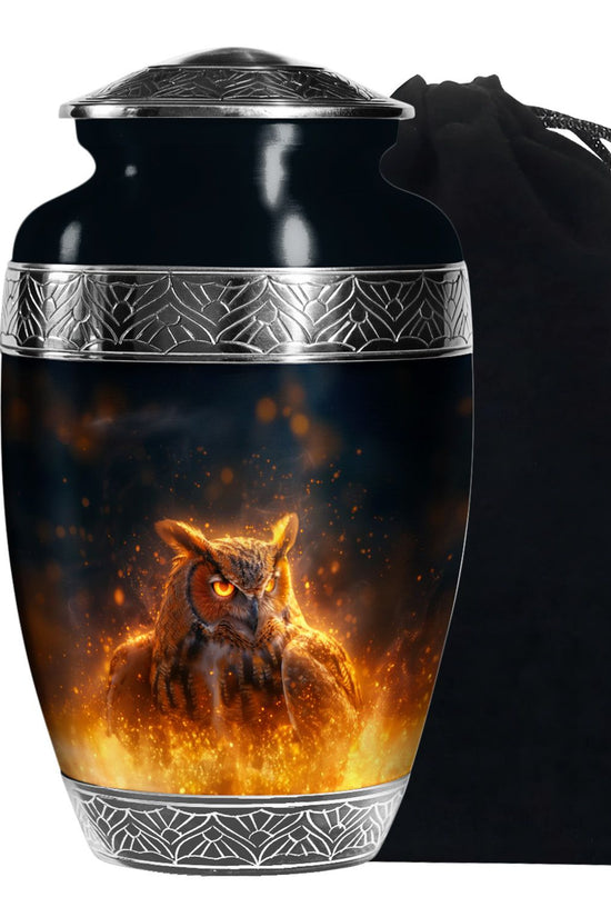 Mystic Fire Owl Cremation Urn - Decorative Memorial Urn For Loved Ones