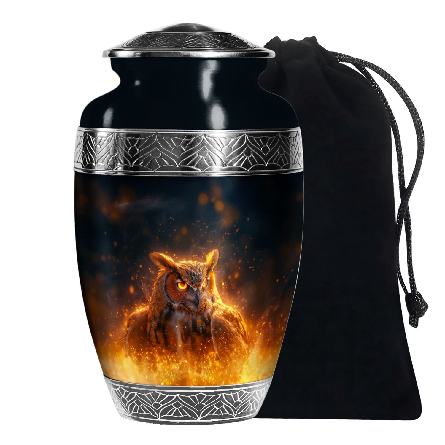 Mystic Fire Owl Cremation Urn - Decorative Memorial Urn For Loved Ones
