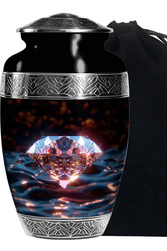 Glowing Diamond Memorial Urn - Black Aluminium Funeral For Ashes