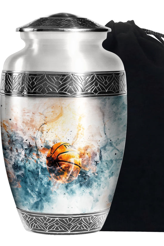 Basketball Cremation Urn - White Aluminium Funeral Urn For Burial