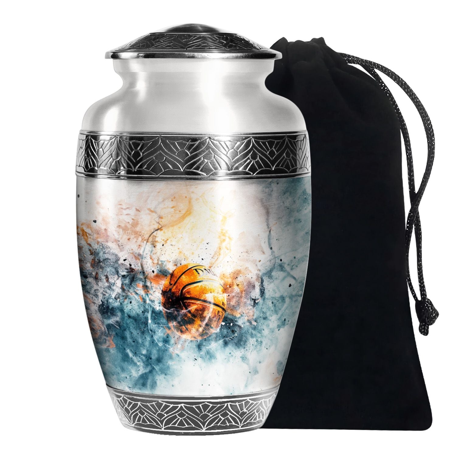 Basketball Cremation Urn - White Aluminium Funeral Urn For Burial