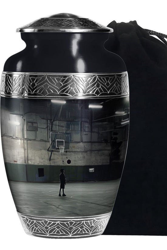 Basketball Player Funeral Urn - Black Aluminium Memorial Urn For Ashes