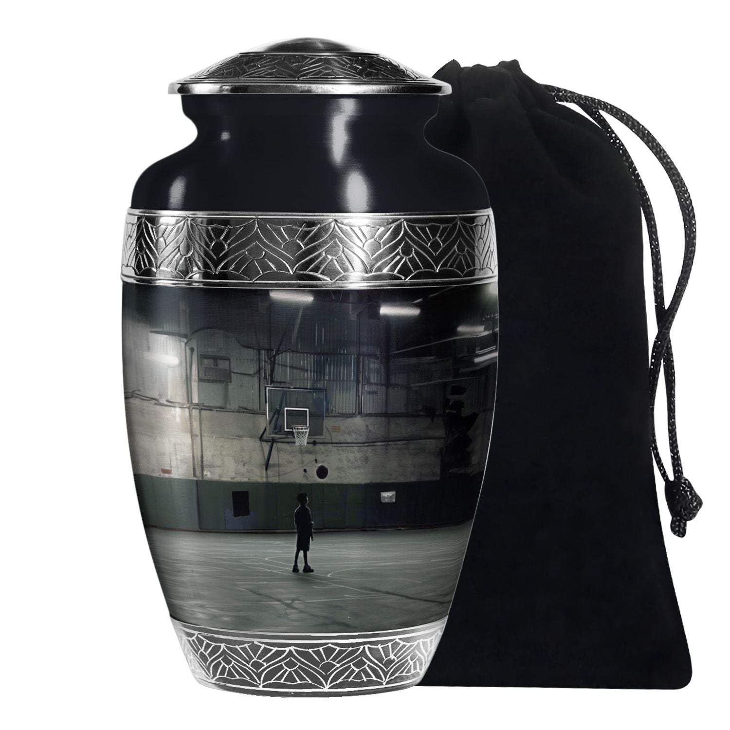 Basketball Player Funeral Urn - Black Aluminium Memorial Urn For Ashes