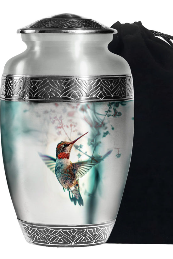 Peaceful Hummingbird Memorial Urn - White Aluminium Funeral Urn For Loved Ones