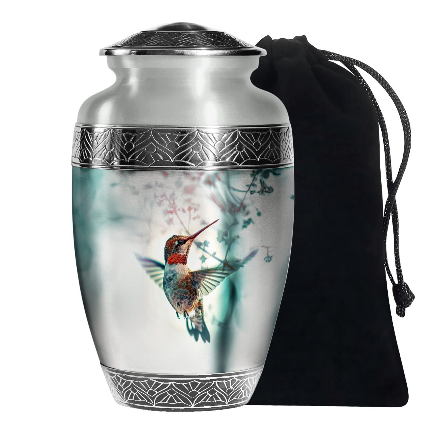 Peaceful Hummingbird Memorial Urn - White Aluminium Funeral Urn For Loved Ones