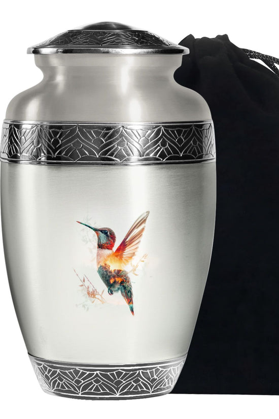 Artistic White Hummingbird Memorial Urn – Modern Funeral Urn For Ashes