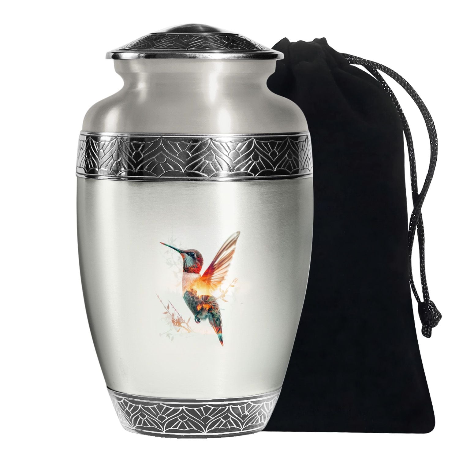 Artistic White Hummingbird Memorial Urn – Modern Funeral Urn For Ashes