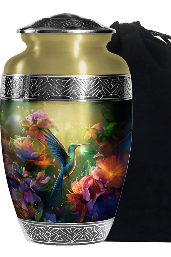 Artistic Floral Hummingbird Cremation Urn - Premium Aluminum Urn For Ashes