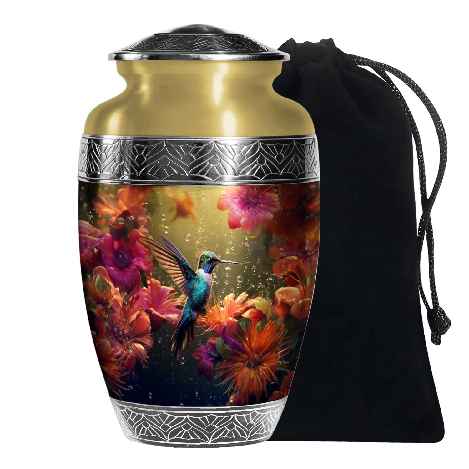 Classic Hummingbird Theme Memorial Urn - Aluminium Cremation Urn For Loved Ones