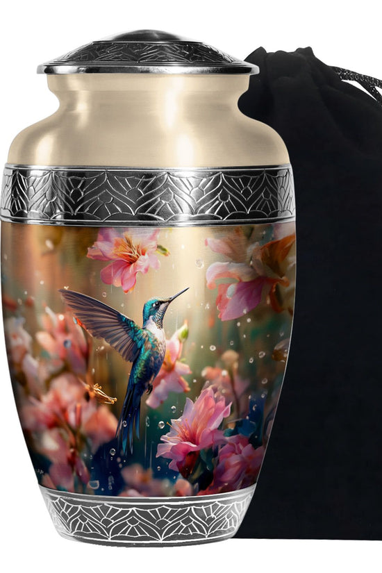 Hummingbird Theme Funeral Urn - Pink Floral Memorial Urn For Male & Female