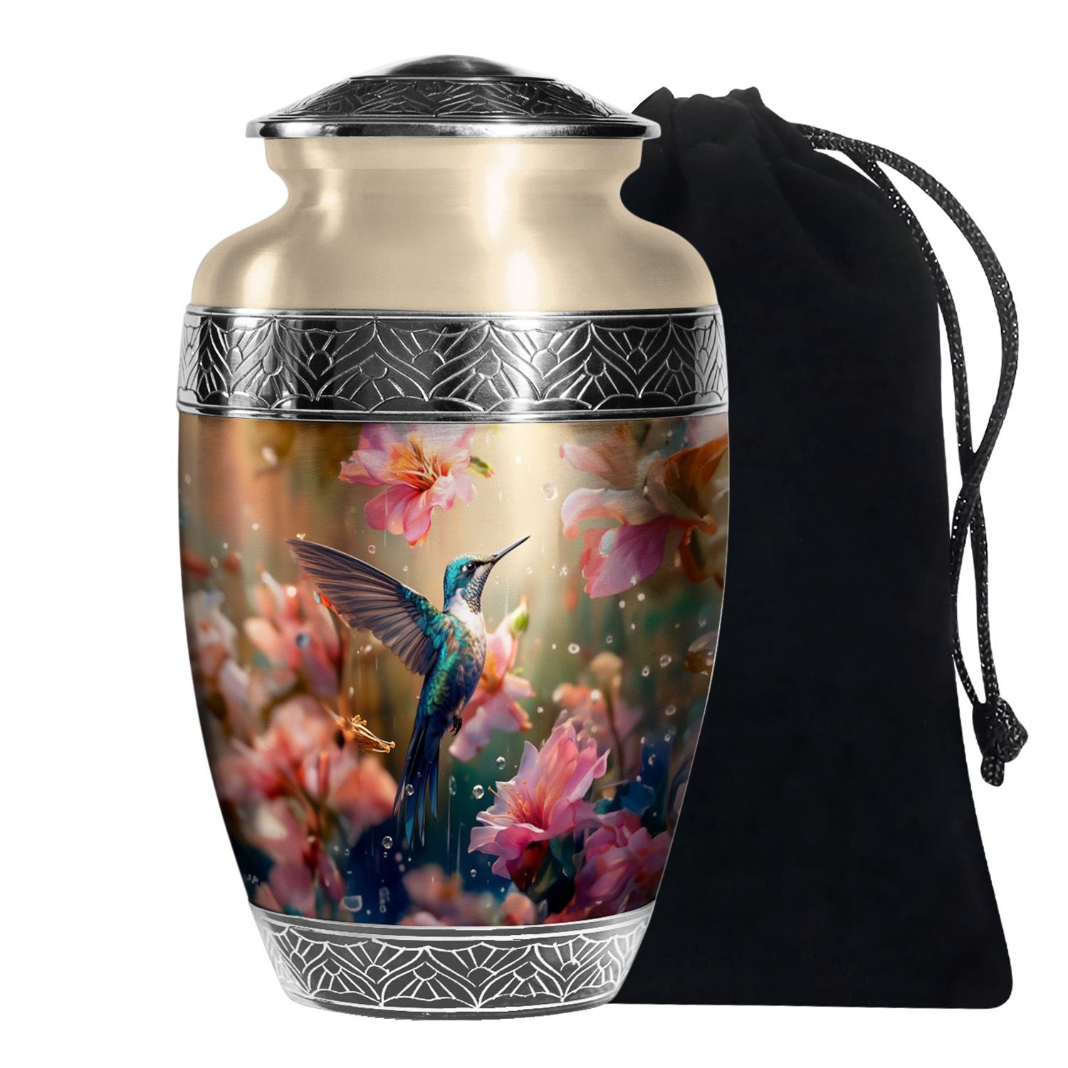 Hummingbird Theme Funeral Urn - Pink Floral Memorial Urn For Male & Female