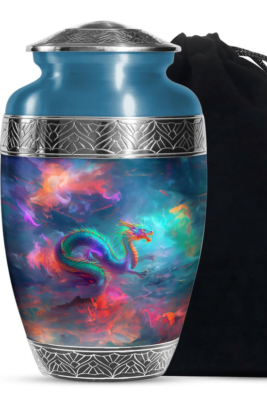 Golden Fire Dragon Funeral Urn For Ashes - Luxury Burial Urn For Loved Ones
