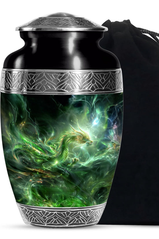 Green Golden Dragon Funeral Urn - Premium Cremation Urn For Ashes