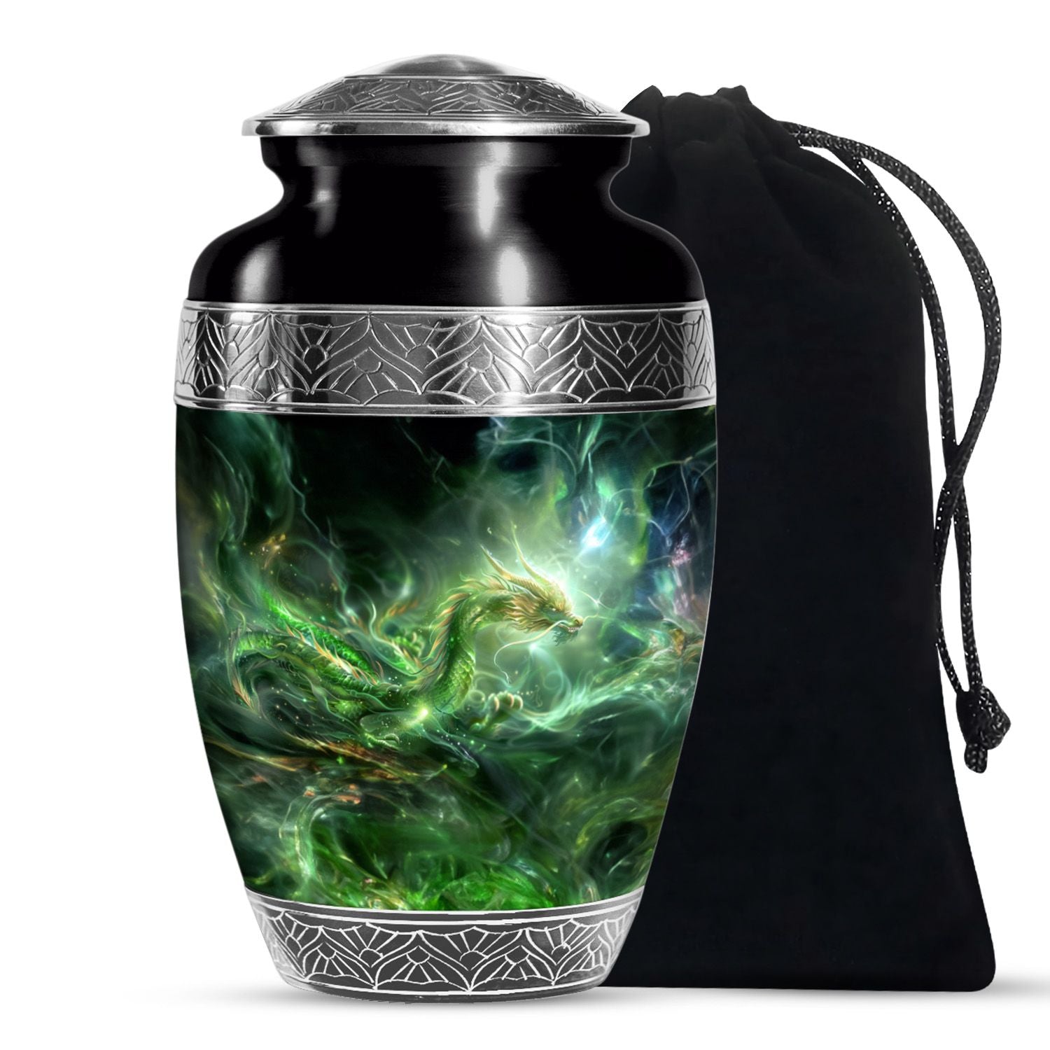 Green Golden Dragon Funeral Urn - Premium Cremation Urn For Ashes