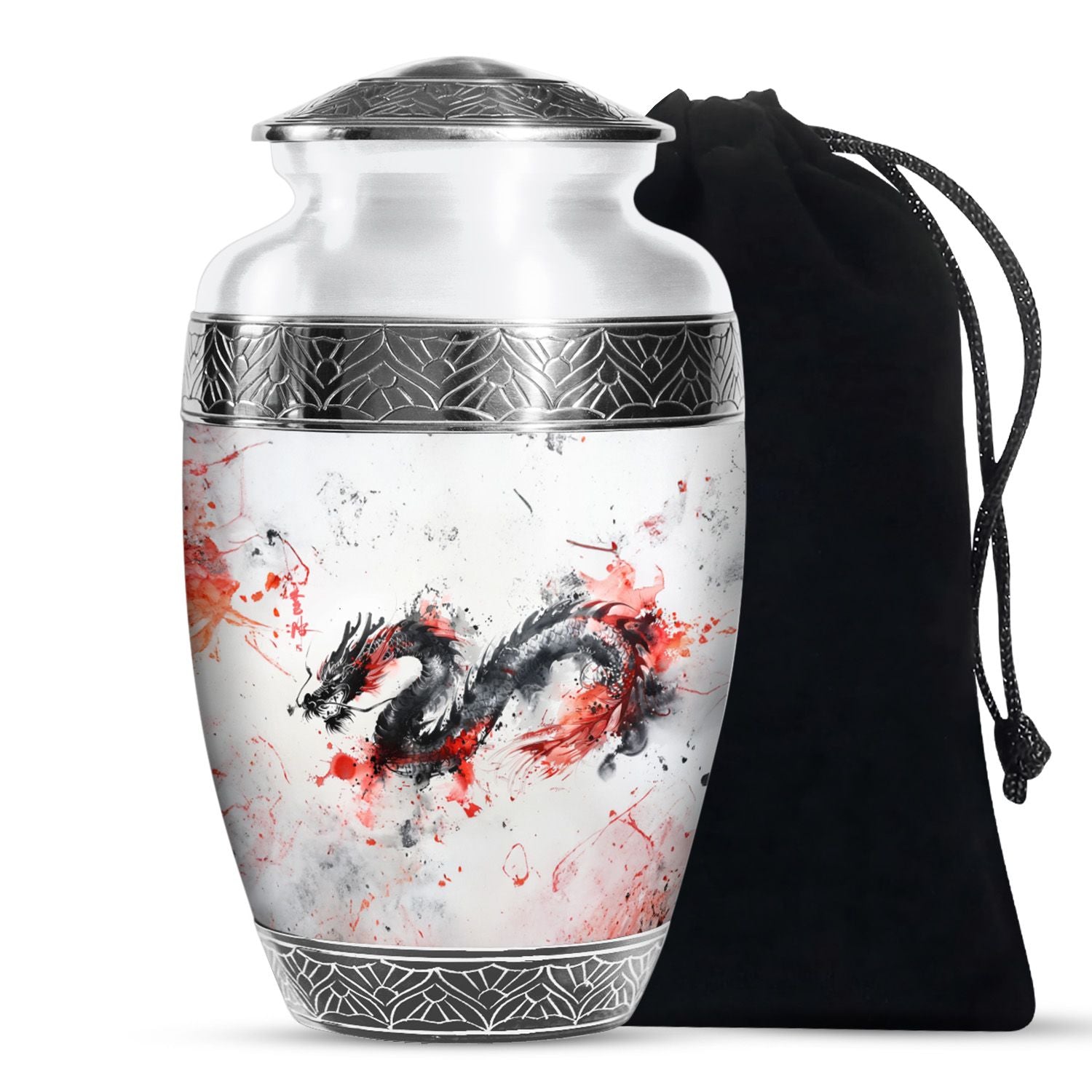 Artistic Funeral Cremation Urn - White Aluminium Urn For Adult Ashes