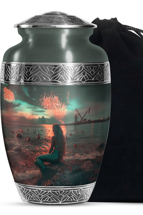 Beach Mermaid Cremation Urn - Elegant Memorial Urn For Adult Ashes