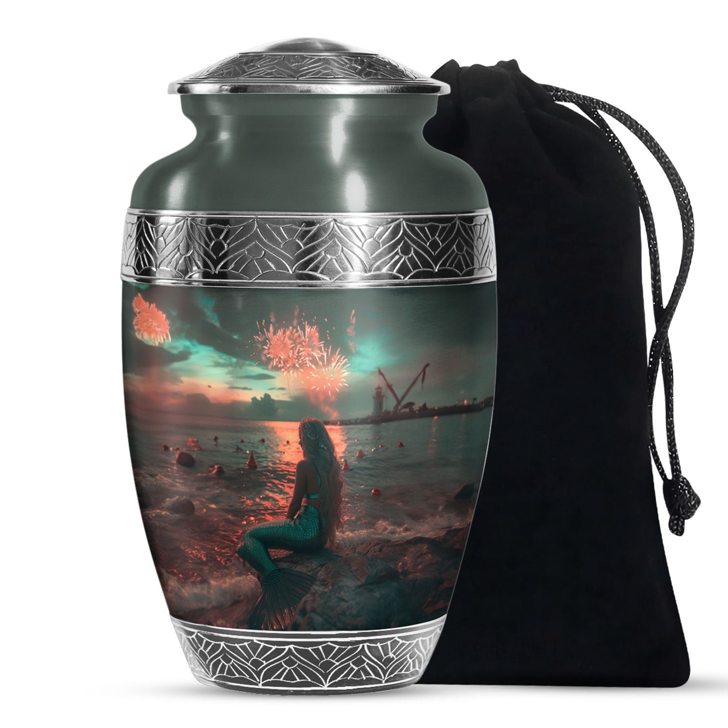 Beach Mermaid Cremation Urn - Elegant Memorial Urn For Adult Ashes