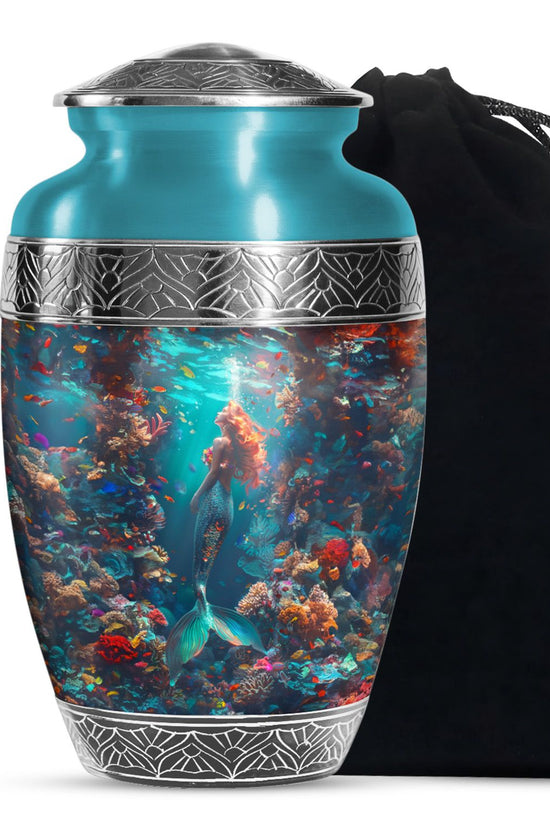 Tropical Ocean Mermaid Ashes Urn - Artistic Memorial Urn For Loved Ones