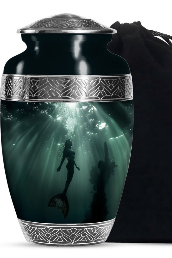 Dark Ocean Mermaid Cremation Urn - Memorial Urn for Human Ashes