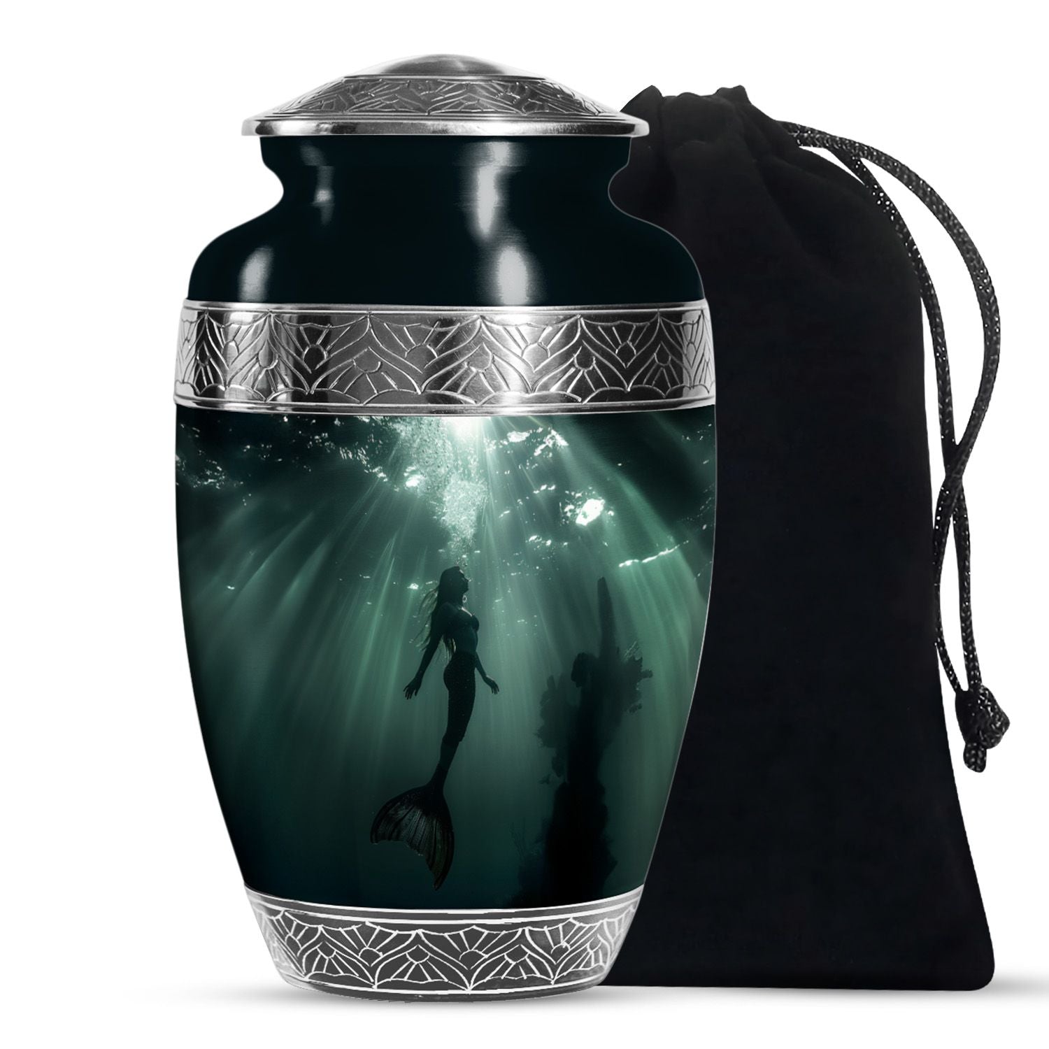 Dark Ocean Mermaid Cremation Urn - Memorial Urn for Human Ashes