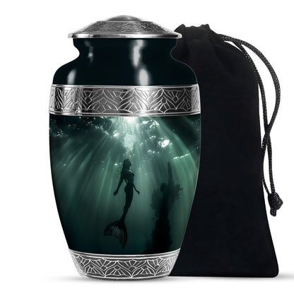 Dark Ocean Mermaid Cremation Urn - Memorial Urn for Human Ashes